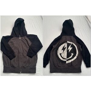 Pixie Lane gray and black graphic back full zip hoodie